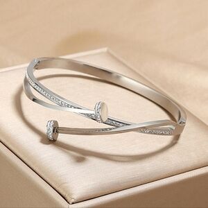 Silver Nail Screw Shaped Cuff Bracelet Bangle Double Fashion Statement Jewelry